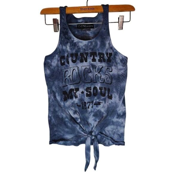 Denizen By Levi's Tie Dye County Quote Print Tie Front Tank - Picture 1 of 4